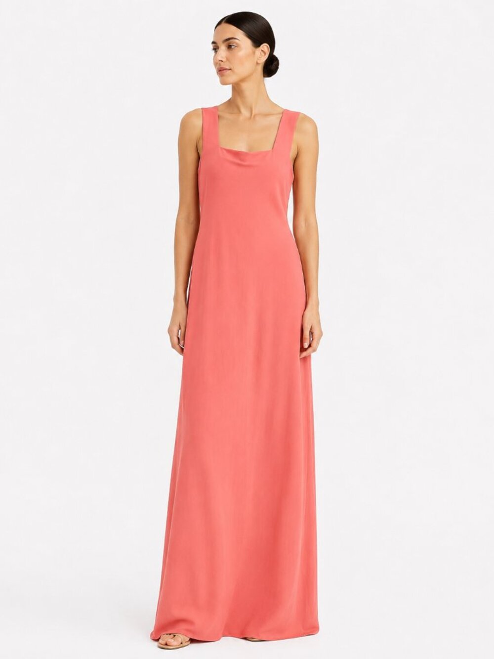 NWT JOSEPH RIBKOFF PINK SLEEVELESS SQUARE NECK STRETCH MAXI SIDE SLIT DRESS - 10